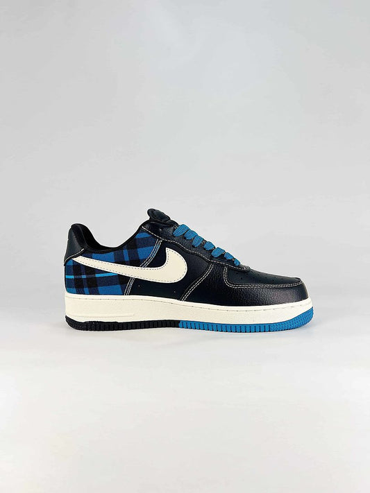 Nike Air Force 1 '07 Low JL8888-004 Black White Blue Plaid Sneakers