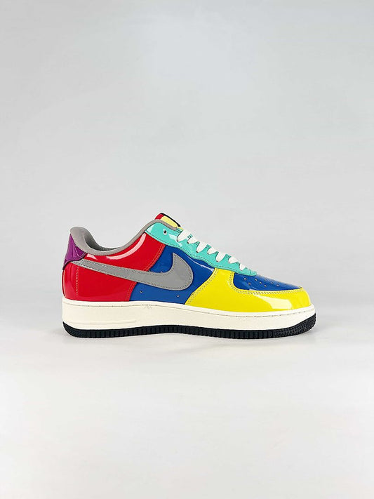 Nike Air Force 1 07 Low DD1982-376 Graphic Patchwork Sneakers Red Blue Yellow Teal White