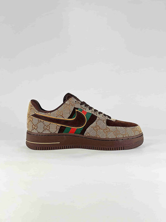 Nike x Gucci Air Force 1 07 Low FV3694-117 GG Monogram Green Red Stripe Sneakers Beige Brown