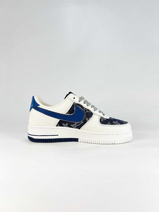 Nike x Louis Vuitton Air Force 1 07 Low WY0655-121 Monogram Graphic Sneakers White Blue Black