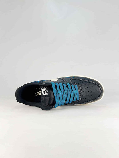 Nike Air Force 1 '07 Low JL8888-004 Black White Blue Plaid Sneakers