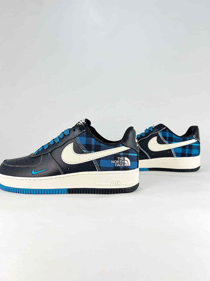Nike Air Force 1 '07 Low JL8888-004 Black White Blue Plaid Sneakers