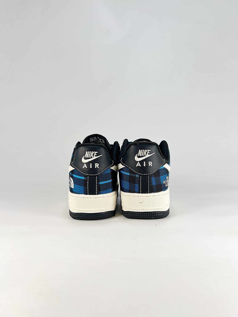 Nike Air Force 1 '07 Low JL8888-004 Black White Blue Plaid Sneakers