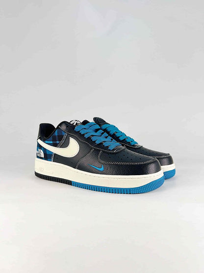 Nike Air Force 1 '07 Low JL8888-004 Black White Blue Plaid Sneakers