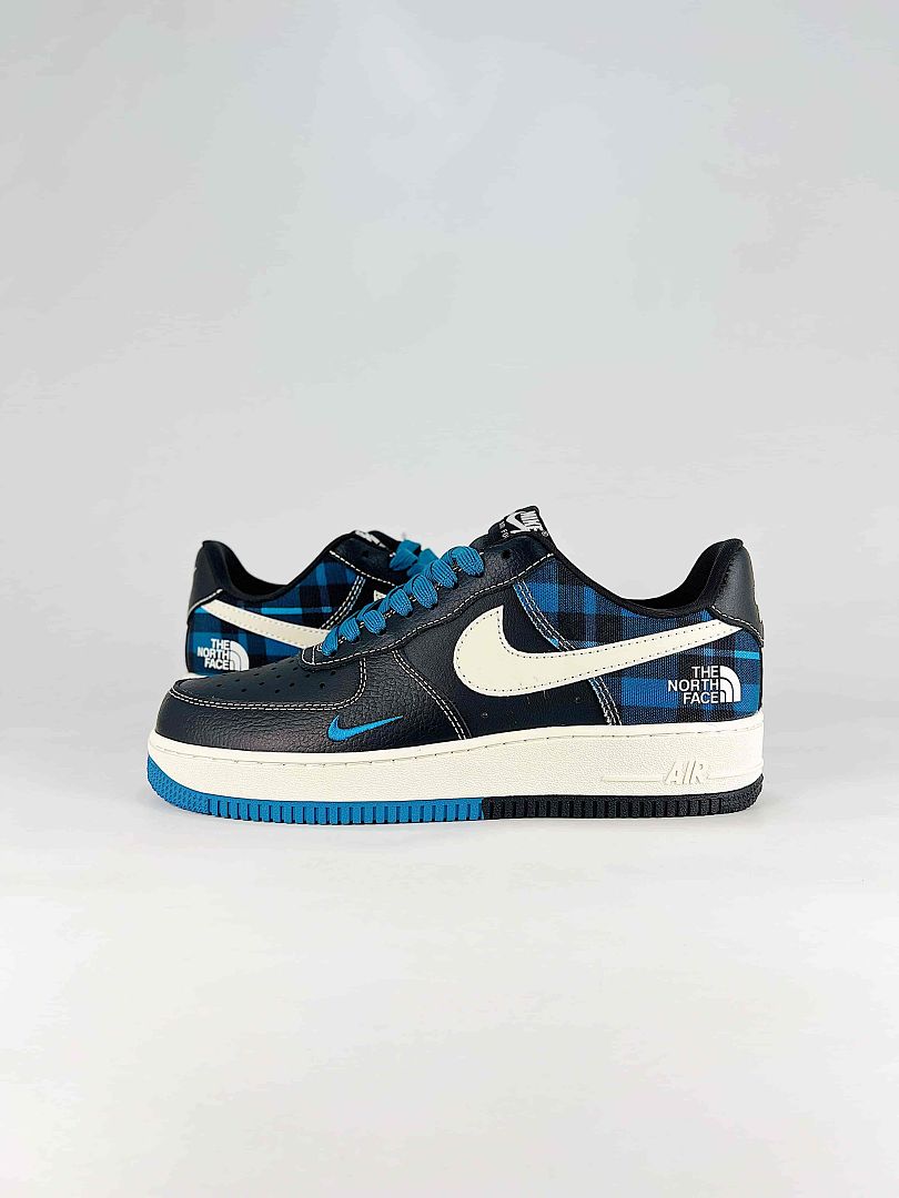 Nike Air Force 1 '07 Low JL8888-004 Black White Blue Plaid Sneakers