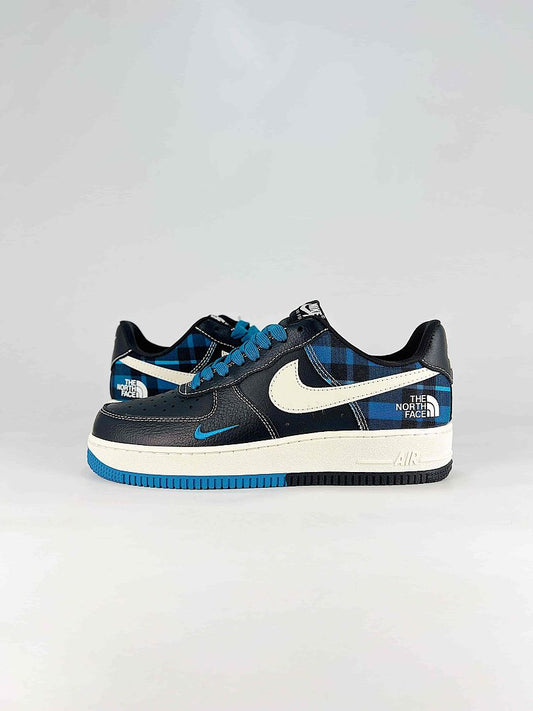 Nike Air Force 1 '07 Low JL8888-004 Black White Blue Plaid Sneakers