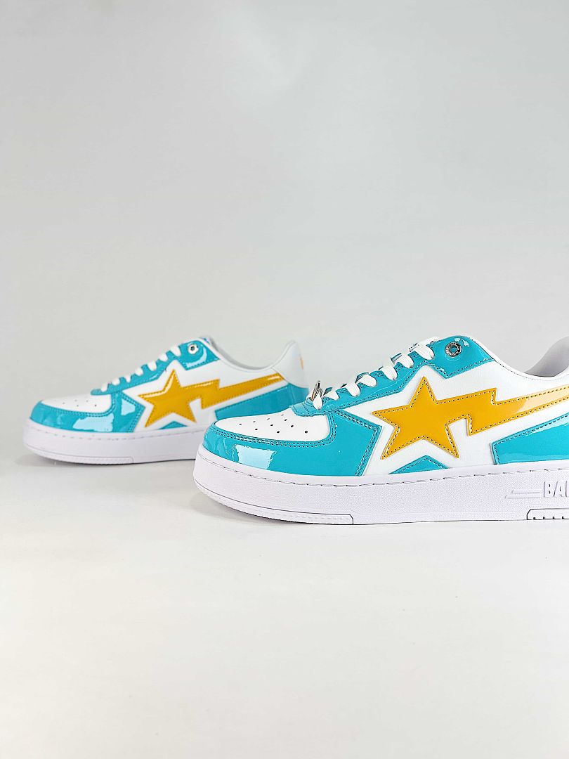 BAPE STA Low White Blue Yellow Sneakers