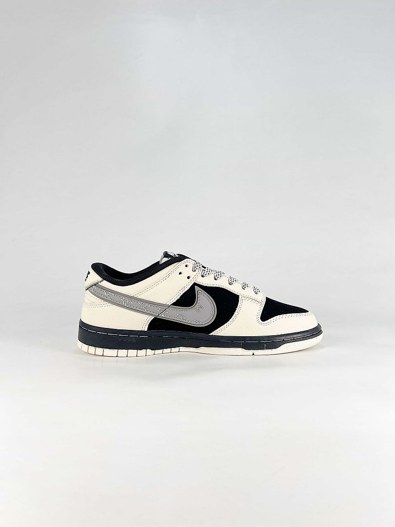 Nike Dunk SB Low DN3168-004 Patterned Swoosh Sneakers White Black Silver