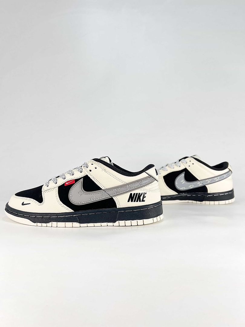 Nike Dunk SB Low DN3168-004 Patterned Swoosh Sneakers White Black Silver