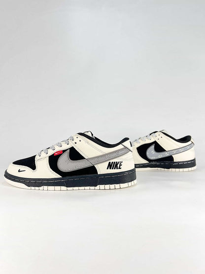Nike Dunk SB Low DN3168-004 Patterned Swoosh Sneakers White Black Silver