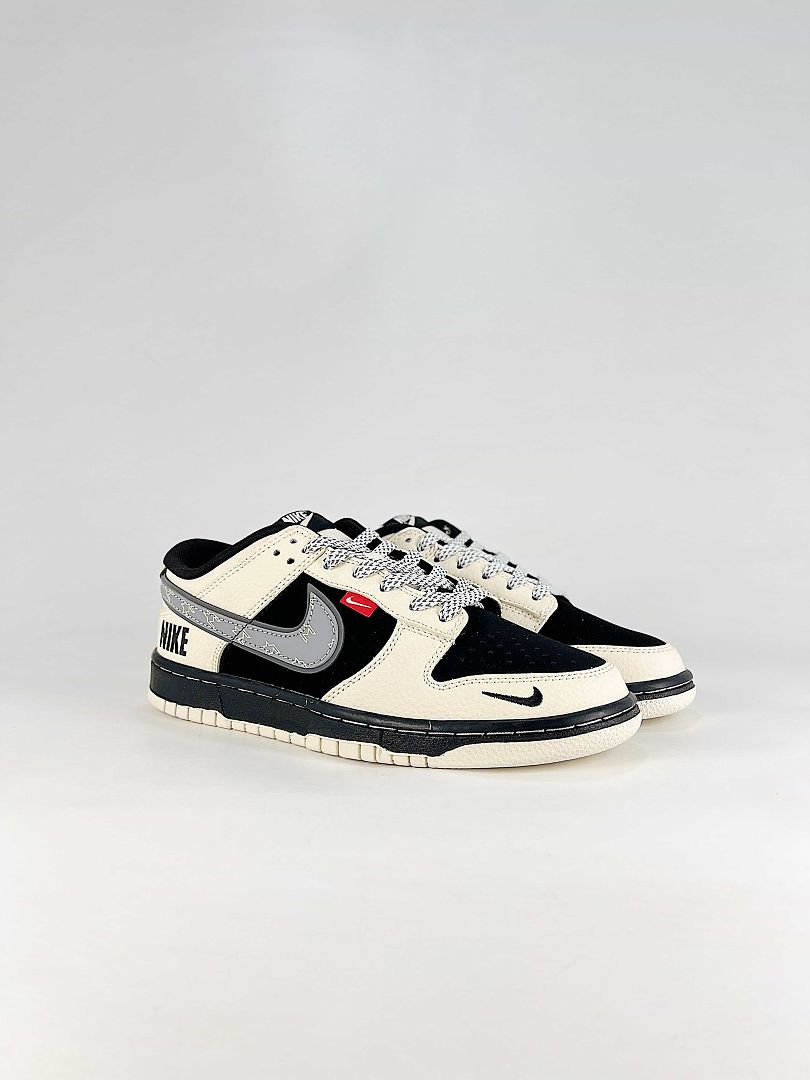 Nike Dunk SB Low DN3168-004 Patterned Swoosh Sneakers White Black Silver