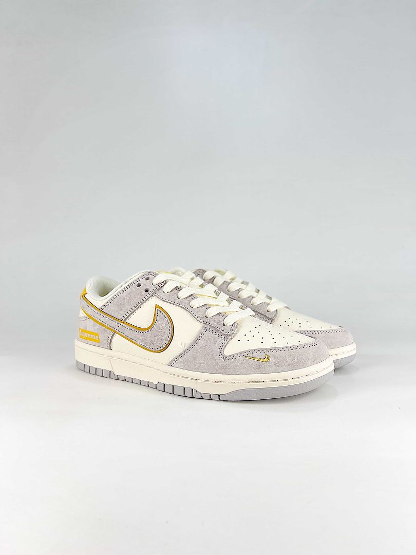 Nike Dunk SB Low DZ1314-021 Contrast Swoosh Sneakers White Gray Yellow