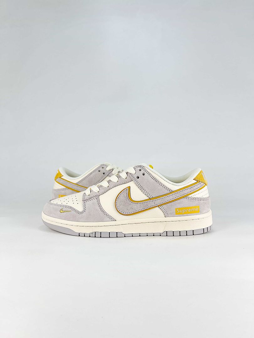 Nike Dunk SB Low DZ1314-021 Contrast Swoosh Sneakers White Gray Yellow