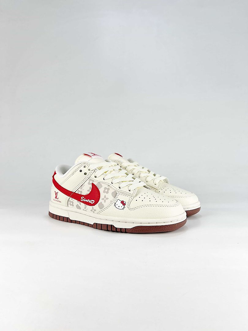 Nike x Louis Vuitton Dunk SB Low HF0391-001 Graphic Detail Sneakers White Red Gray