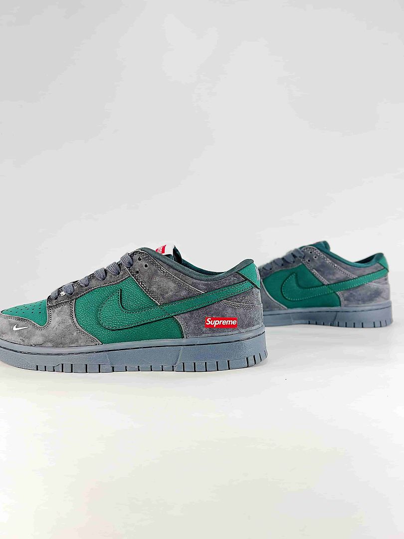 Supreme x Nike SB Dunk Low Green Grey Textured Skate Sneakers
