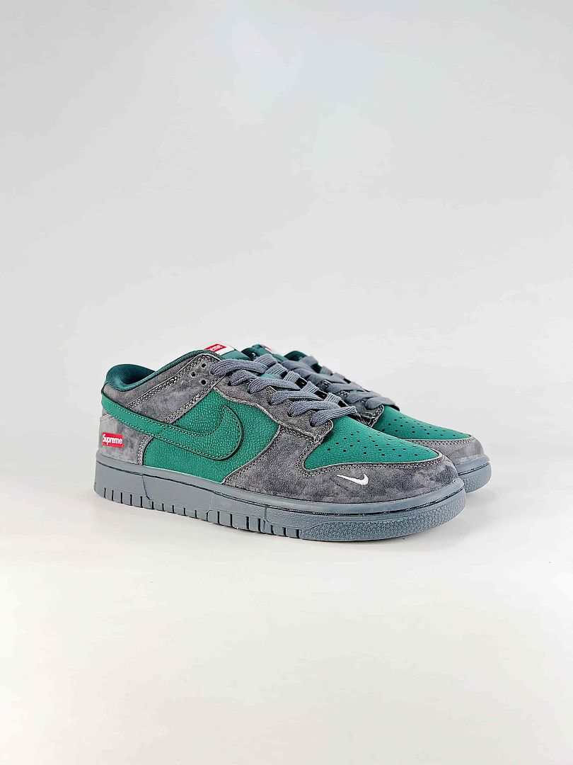 Supreme x Nike SB Dunk Low Green Grey Textured Skate Sneakers