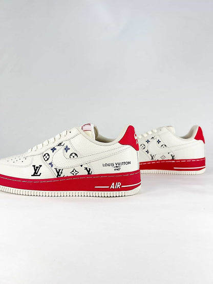 Nike x Louis Vuitton Air Force 1 07 Low BQ4212-100 Monogram Sneakers White Red