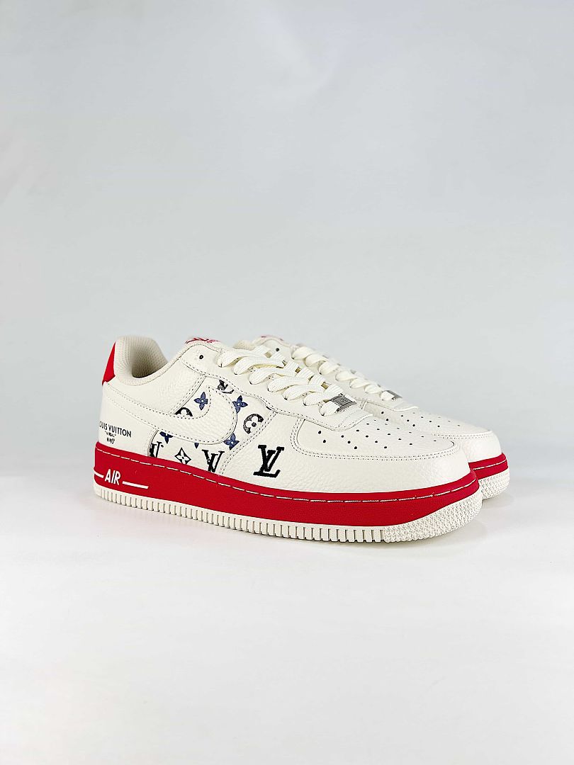 Nike x Louis Vuitton Air Force 1 07 Low BQ4212-100 Monogram Sneakers White Red