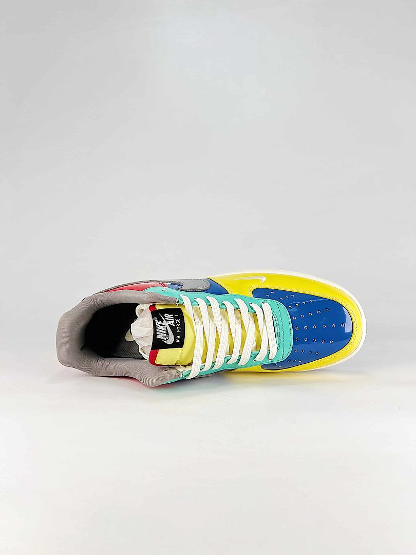 Nike Air Force 1 07 Low DD1982-376 Graphic Patchwork Sneakers Red Blue Yellow Teal White