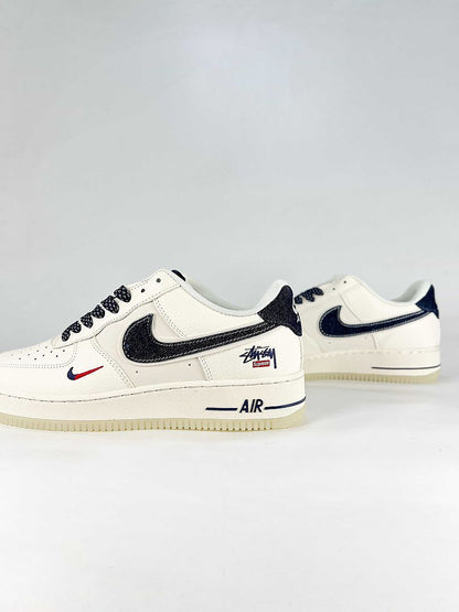 Nike Air Force 1 07 Low DN9688-135 Stussy Script Supreme Box Logo Graphic Detail Sneakers Sail Black Red