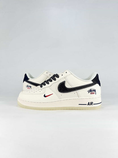 Nike Air Force 1 07 Low DN9688-135 Stussy Script Supreme Box Logo Graphic Detail Sneakers Sail Black Red