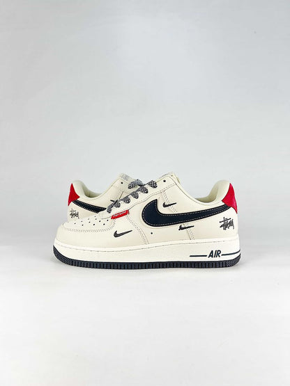 Nike Air Force 1 07 Low DW8806-019 Stussy Script Supreme Box Logo Graphic Detail Sneakers Sail Black Red