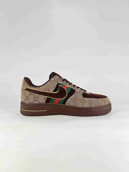 Nike x Gucci Air Force 1 07 Low FV3694-117 GG Monogram Green Red Stripe Sneakers Beige Brown