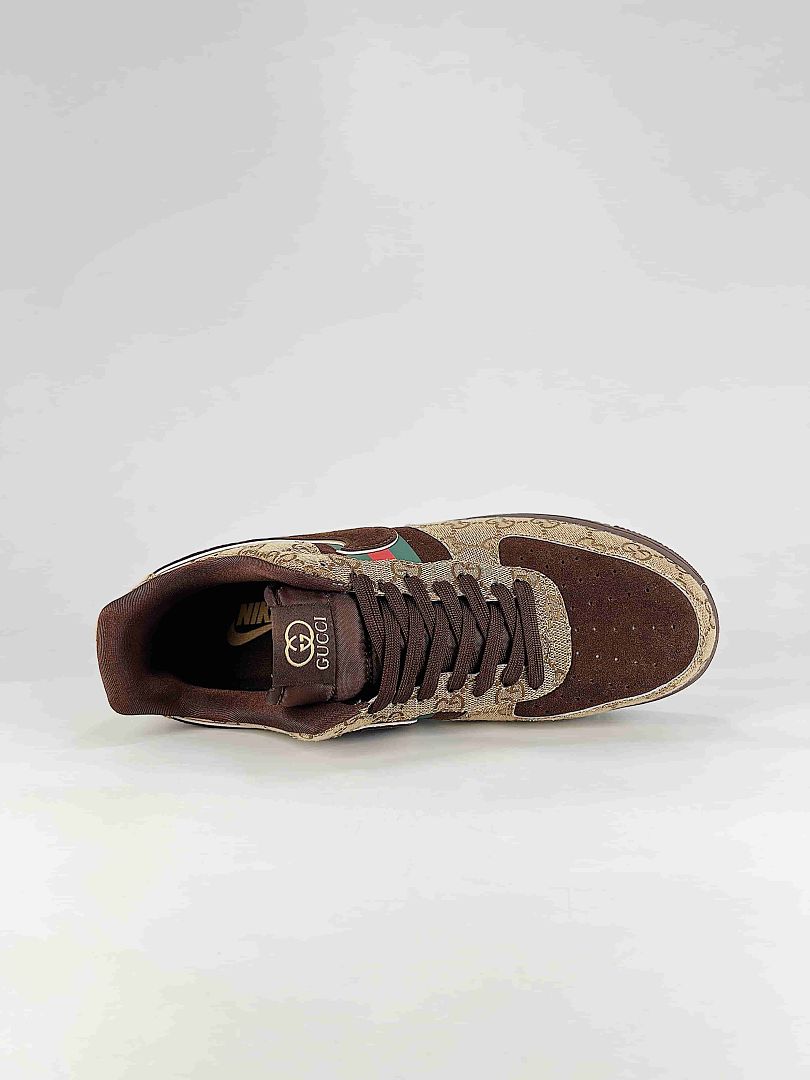 Nike x Gucci Air Force 1 07 Low FV3694-117 GG Monogram Green Red Stripe Sneakers Beige Brown