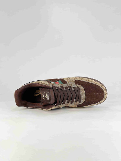 Nike x Gucci Air Force 1 07 Low FV3694-117 GG Monogram Green Red Stripe Sneakers Beige Brown