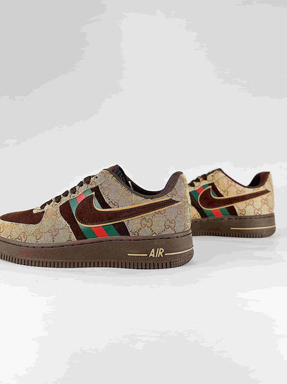 Nike x Gucci Air Force 1 07 Low FV3694-117 GG Monogram Green Red Stripe Sneakers Beige Brown