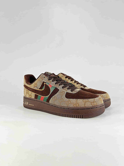 Nike x Gucci Air Force 1 07 Low FV3694-117 GG Monogram Green Red Stripe Sneakers Beige Brown