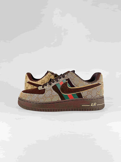 Nike x Gucci Air Force 1 07 Low FV3694-117 GG Monogram Green Red Stripe Sneakers Beige Brown