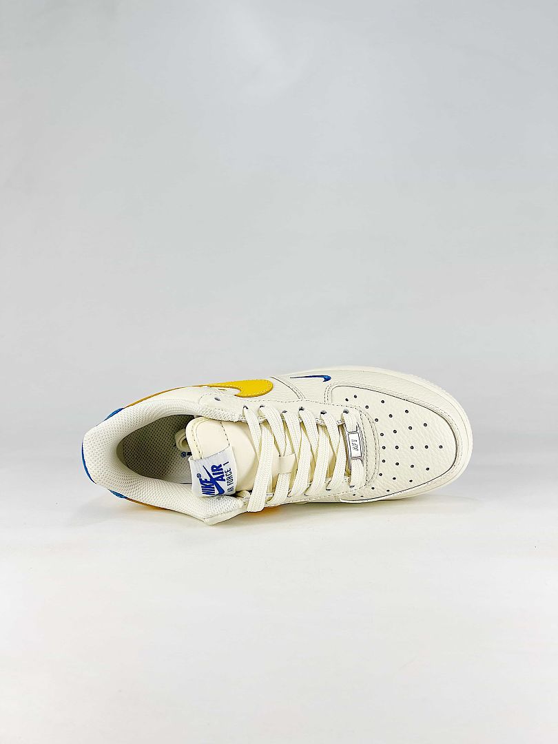 Nike Air Force 1 07 Low FZ1151-100 Color Block Graphic Sneakers White Yellow Blue