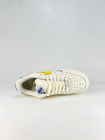 Nike Air Force 1 07 Low FZ1151-100 Color Block Graphic Sneakers White Yellow Blue