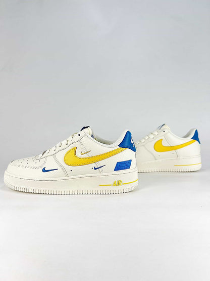 Nike Air Force 1 07 Low FZ1151-100 Color Block Graphic Sneakers White Yellow Blue