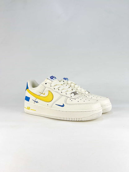 Nike Air Force 1 07 Low FZ1151-100 Color Block Graphic Sneakers White Yellow Blue