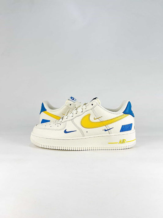 Nike Air Force 1 07 Low FZ1151-100 Color Block Graphic Sneakers White Yellow Blue