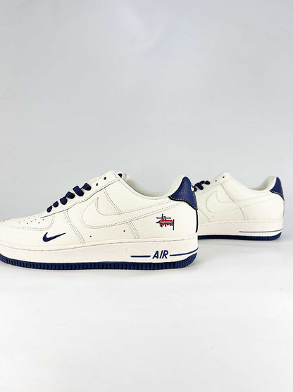 Nike Air Force 1 07 Low HO7788-101 Stussy Script Supreme Box Logo Graphic Sneakers White Navy Red