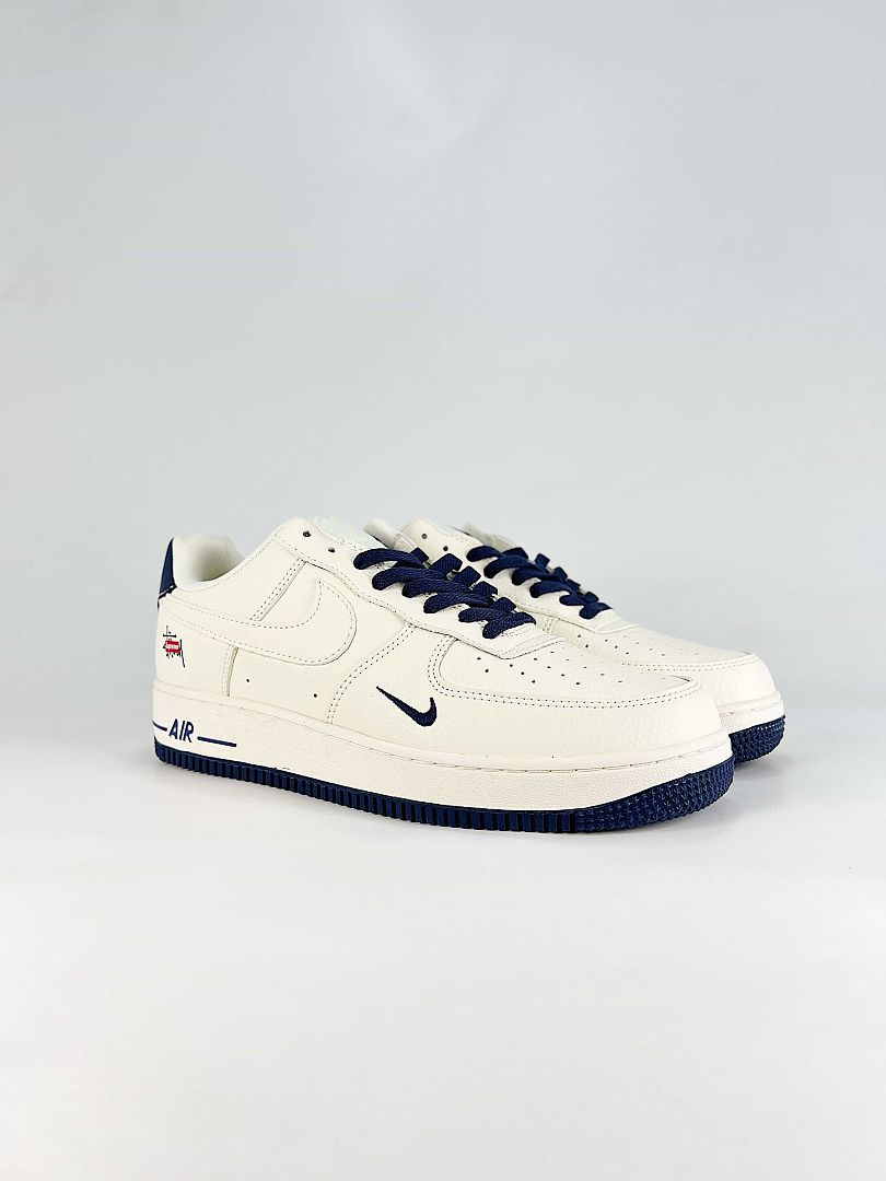 Nike Air Force 1 07 Low HO7788-101 Stussy Script Supreme Box Logo Graphic Sneakers White Navy Red