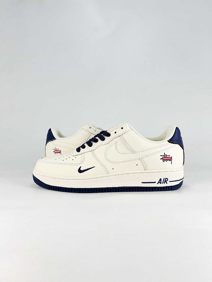 Nike Air Force 1 07 Low HO7788-101 Stussy Script Supreme Box Logo Graphic Sneakers White Navy Red