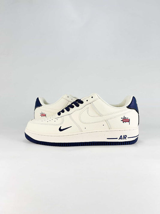 Nike Air Force 1 07 Low HO7788-101 Stussy Script Supreme Box Logo Graphic Sneakers White Navy Red