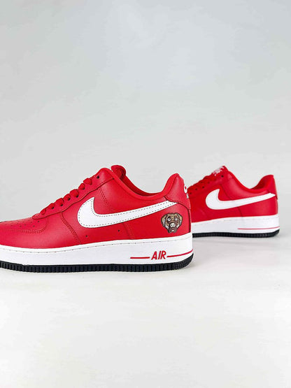 Nike Air Force 1 07 Low IV3238-600 Bear Graphic Sneakers Red White