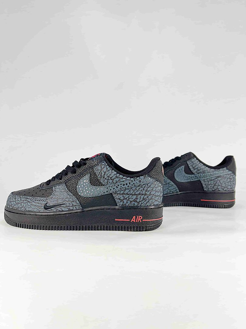 Nike Air Force 1 07 Low IV4451-001 Cracked Texture Sneakers Black Gray