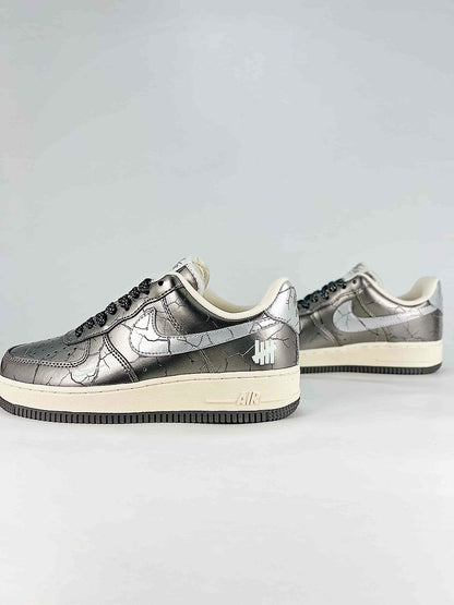 Nike Air Force 1 07 Low JC8888-003 Metallic Crackle Graphic Sneakers Silver Black
