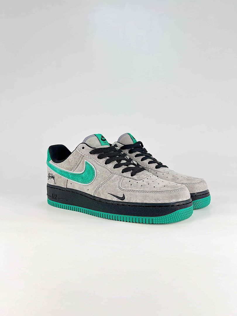 Nike Air Force 1 07 Low JL8888-003 Stussy Graphic Sneakers Gray Green Black