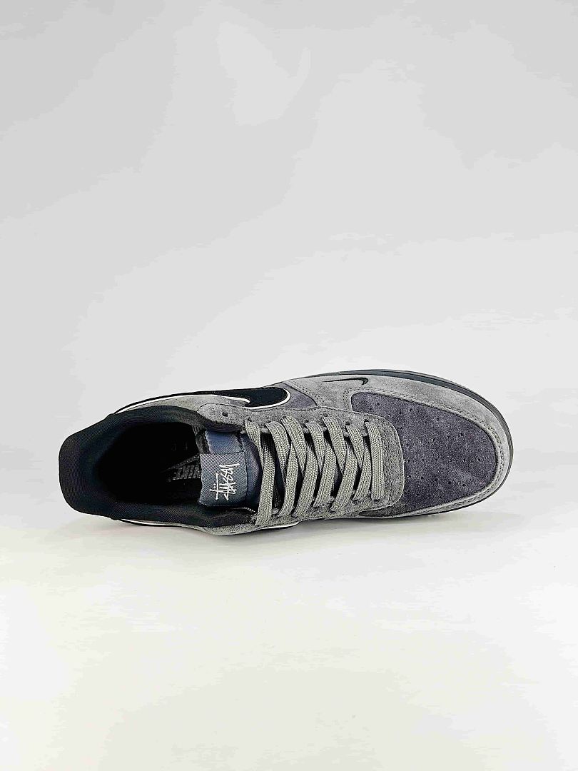 Stussy x Nike Air Force 1 Low Grey Black Textured Air Sneakers