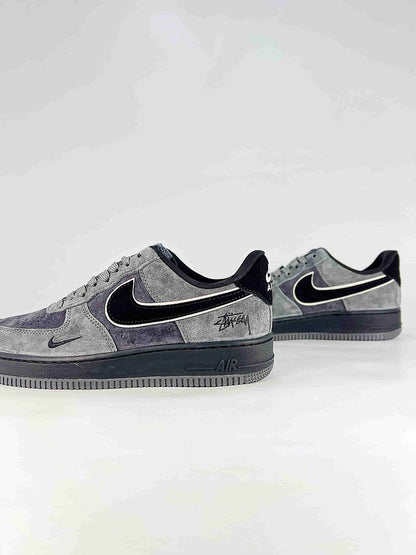 Stussy x Nike Air Force 1 Low Grey Black Textured Air Sneakers
