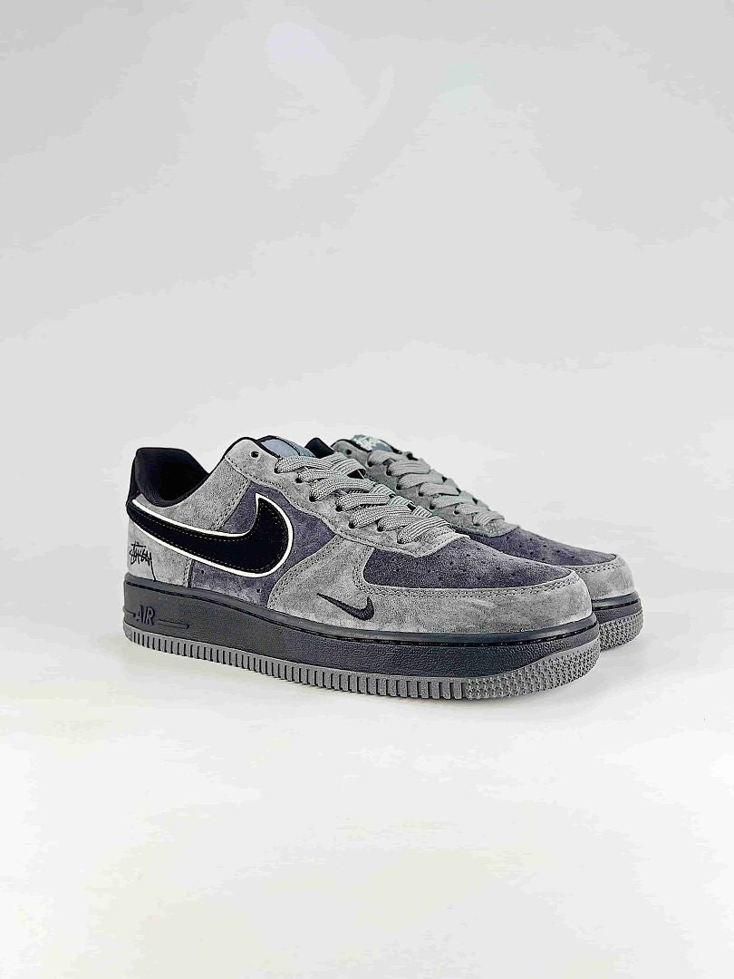 Stussy x Nike Air Force 1 Low Grey Black Textured Air Sneakers