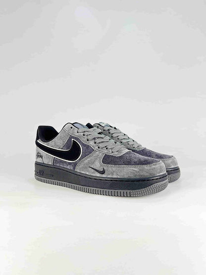 Stussy x Nike Air Force 1 Low Grey Black Textured Air Sneakers