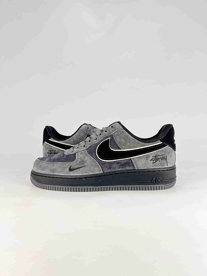 Stussy x Nike Air Force 1 Low Grey Black Textured Air Sneakers